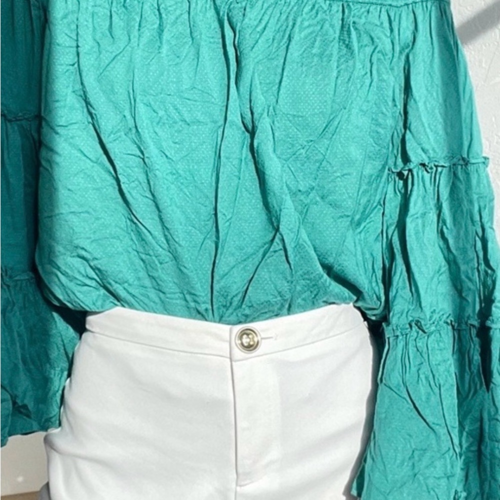 Free People Teal Long Sleeve Blouse